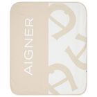 بطانية بالشعار باللون الأبيض والبيج, 1, hi-res