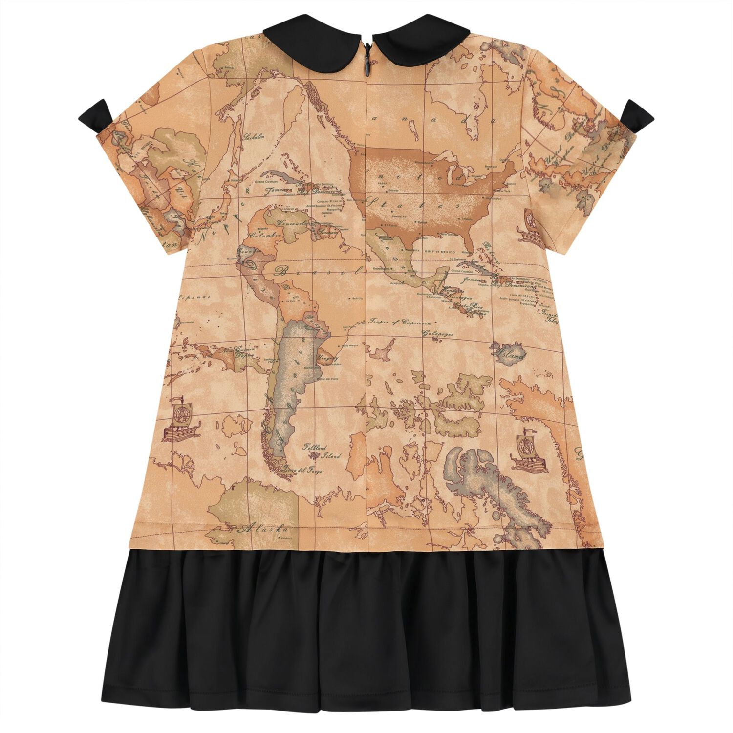 Girls Beige & Black Logo Geo Map Dress, 1, hi-res