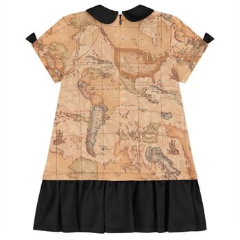Girls Beige & Black Logo Geo Map Dress