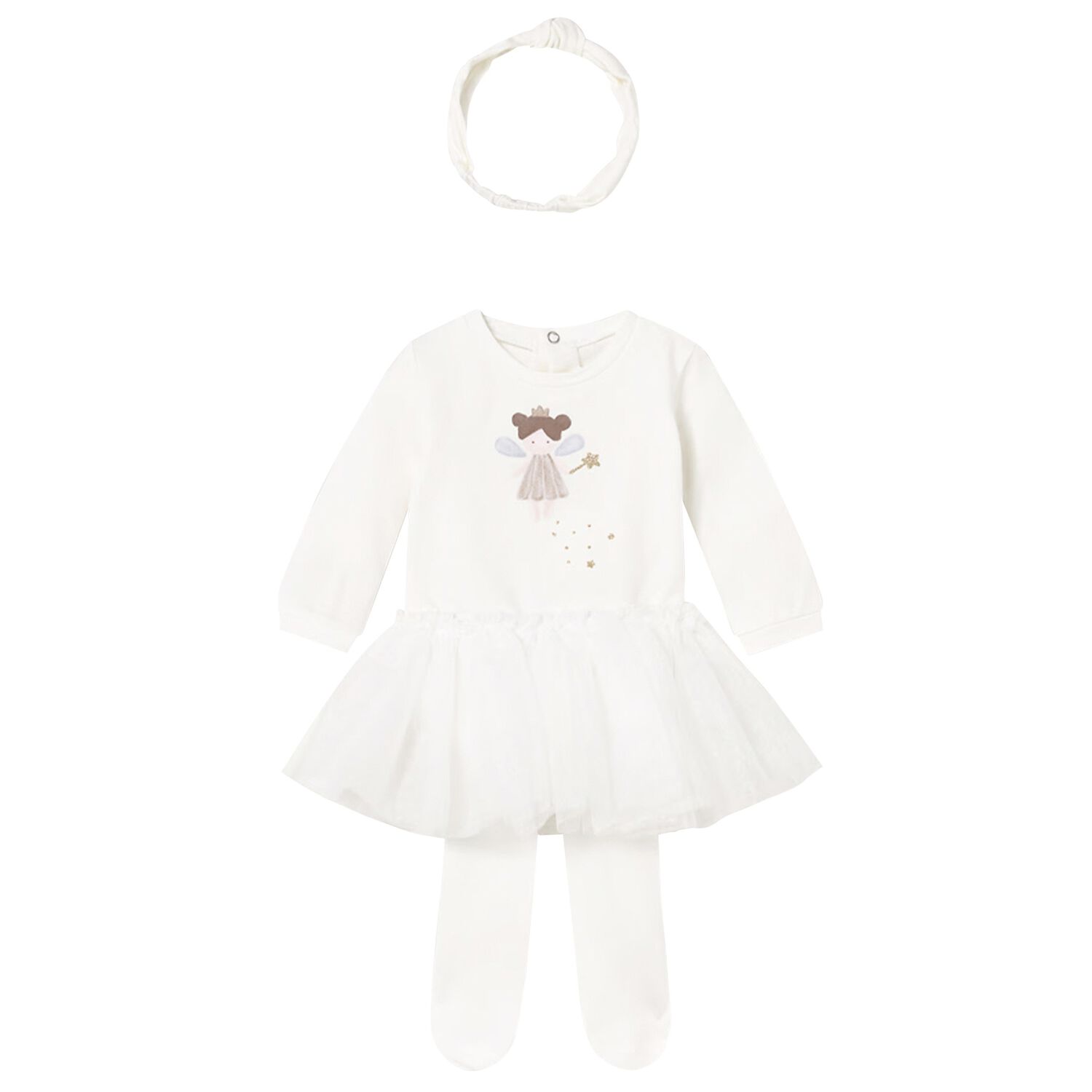 طقم بدلة جسم وتوتو باللون أبيض للبنات مكون من 3 قطع, 3, hi-res