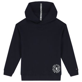 Boys Navy Blue Logo Hooded Top