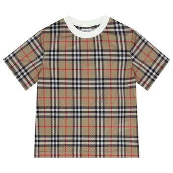 Boys Beige Check T-Shirt