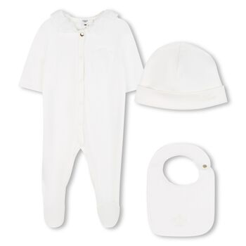 Baby Girls White Babygrow & Hat Gift Set