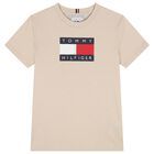Boys Beige Logo T-Shirt, 4, hi-res