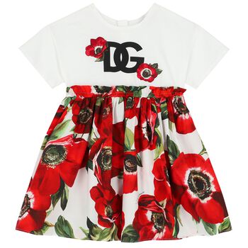 Girls Red & White Floral Dress