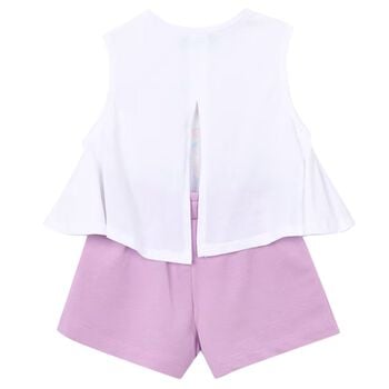 طقم شورت للبنات باللون الابيض والوردي