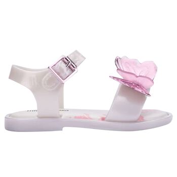Younger Girls White & Pink Butterfly Sandals
