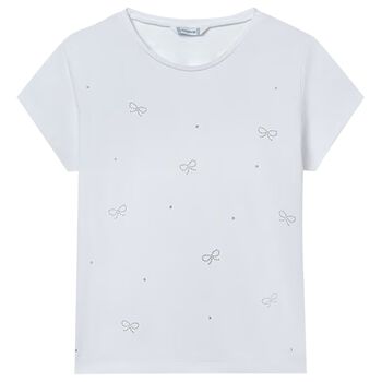 Girls White Bow T-Shirt
