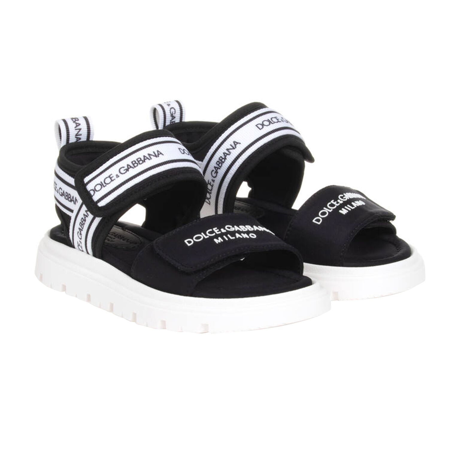 Black & White Younger Logo Velcro Sandals, 1, hi-res
