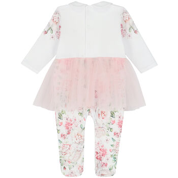Baby Girls White & Pink Floral Babygrow