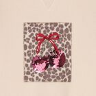 Girls Beige Embellished Cherry Hooded Sweatshirt Dress, 1, hi-res