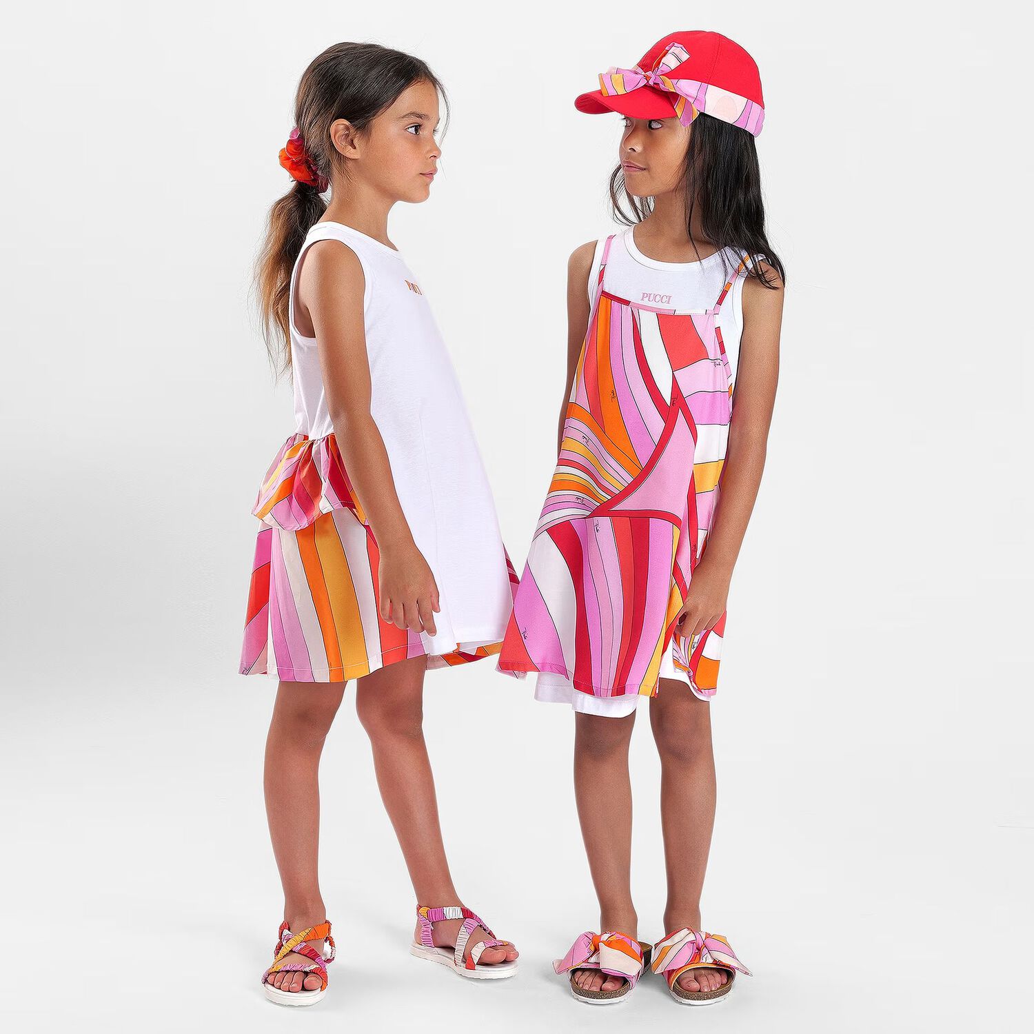 Younger Girls White & Pink Logo Flared Dress, 1, hi-res