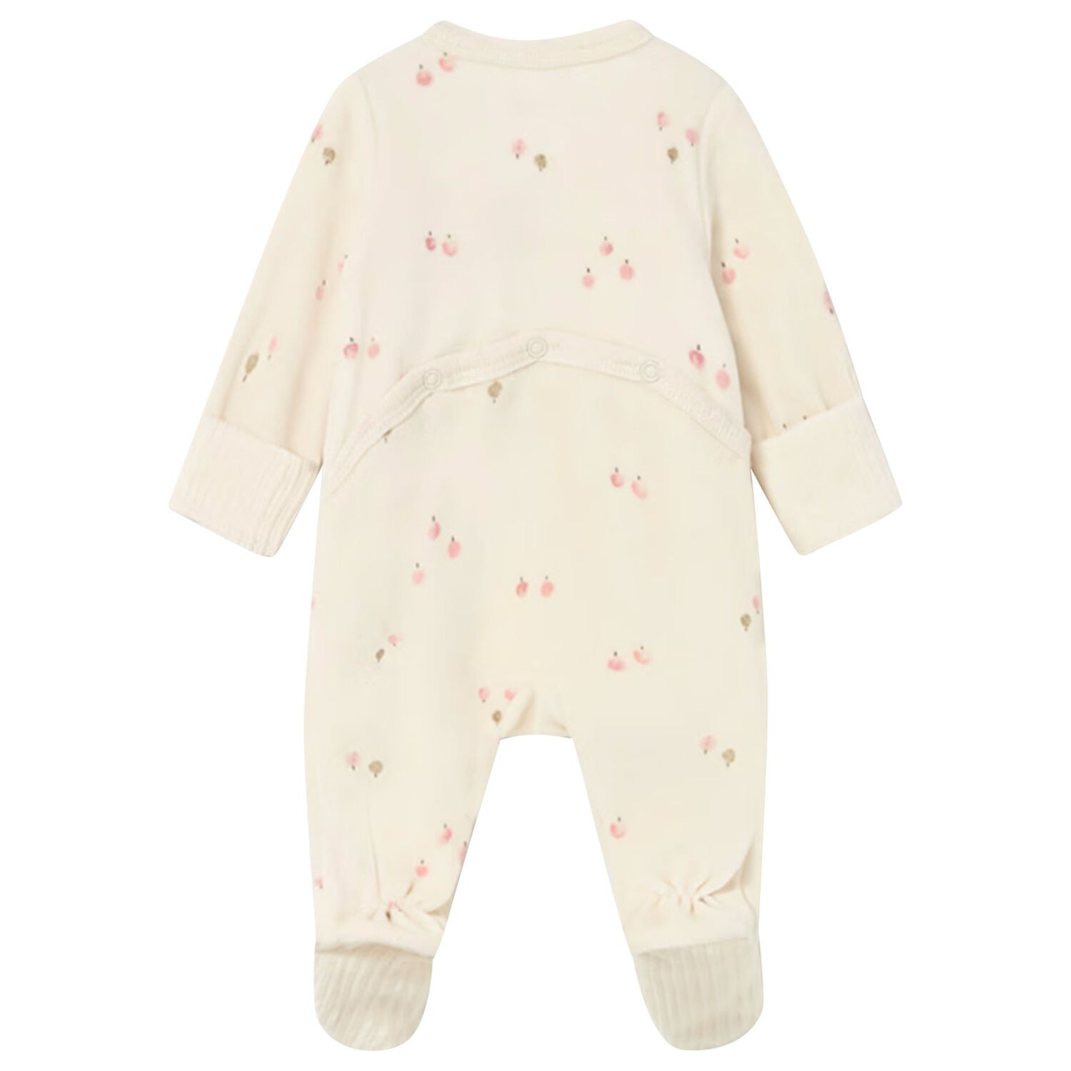 Baby Girls Beige & Pink Velour Babygrow, 2, hi-res