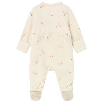Baby Girls Beige & Pink Velour Babygrow