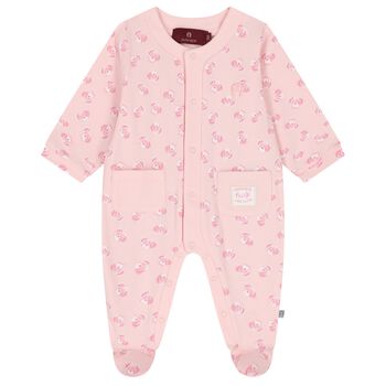 Baby Girls Pink Teddy Bear Logo Babygrow