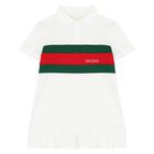 Younger Girls White Web Striped Polo Dress, 1, hi-res