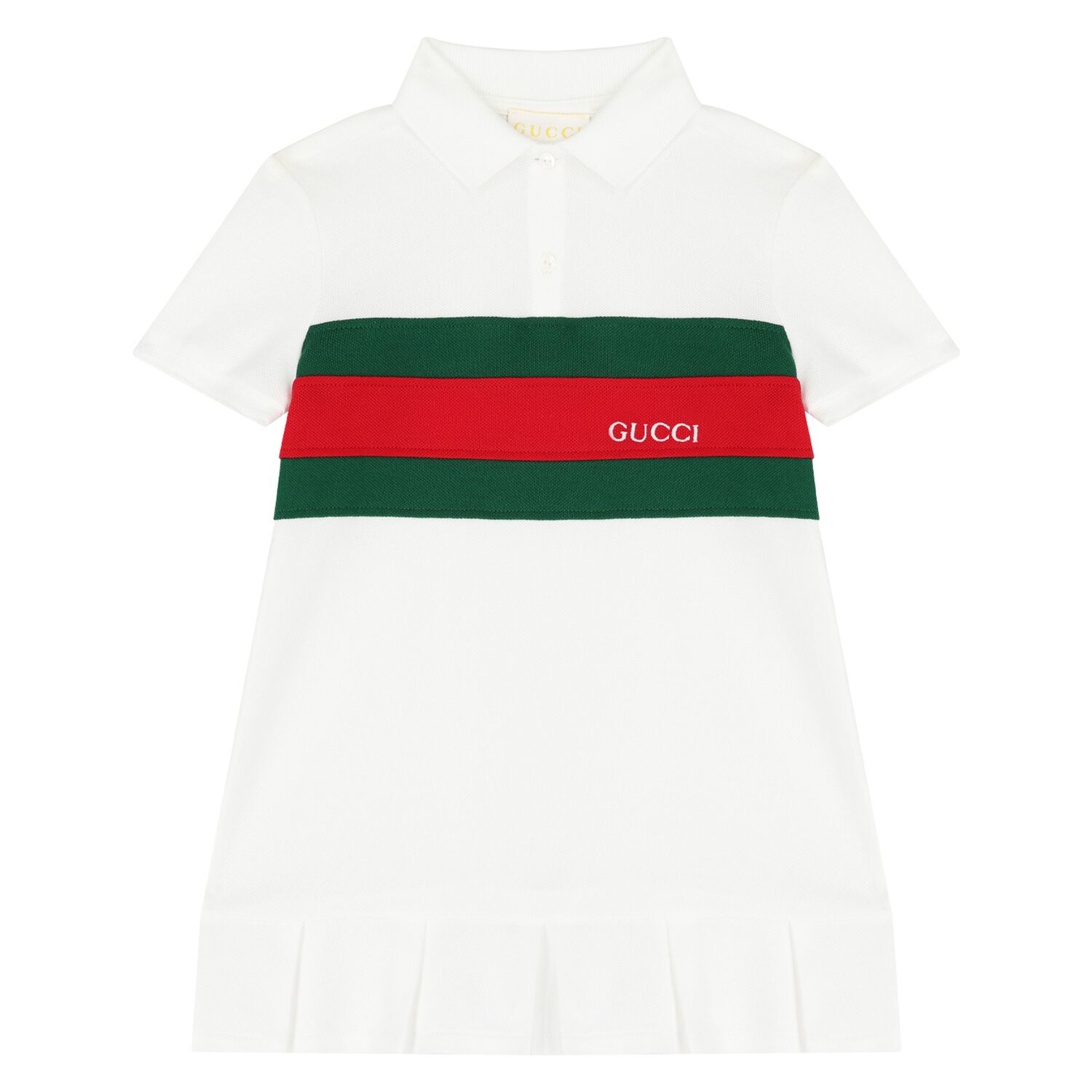 Younger Girls White Web Striped Polo Dress, 1, hi-res