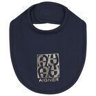 Baby Boys Navy Blue & Gold Bib, 3, hi-res