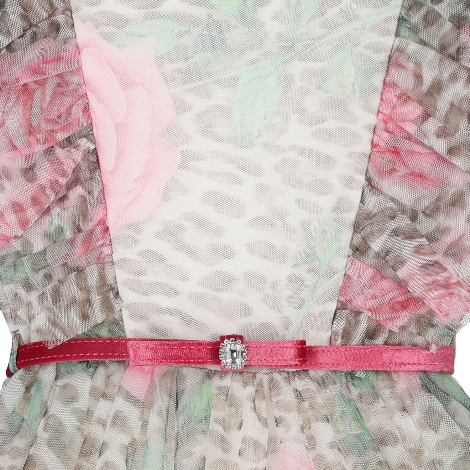 Girls Beige Leopard & Pink Rose Tulle Dress, 2, hi-res
