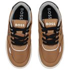 Boys Beige Logo Trainers, 1, hi-res