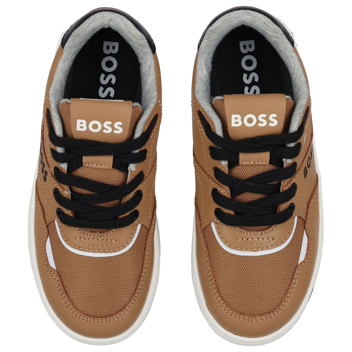Boys Beige Logo Trainers, 1, hi-res