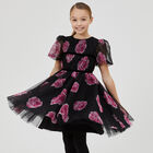 Girls Black & Pink Roses Tulle Dress, 2, hi-res