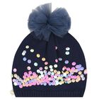 Younger Girls Navy Blue Knitted Hat, 1, hi-res
