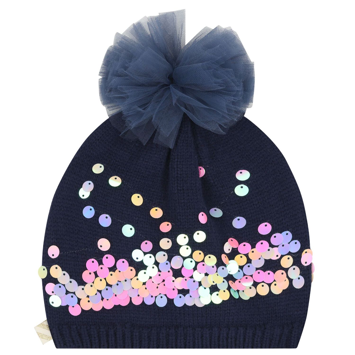 Younger Girls Navy Blue Knitted Hat, 1, hi-res