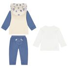 Baby Boys Beige, White & Blue 3 Piece Tracksuit, 1, hi-res