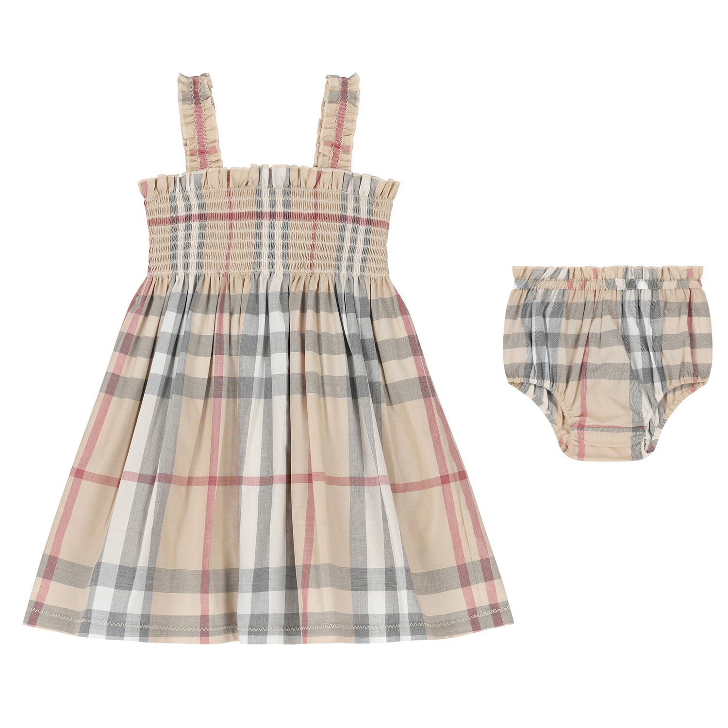 Baby Girls Pale Beige Check Dress Set, 1, hi-res image number null