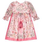 Girls Pink Floral Chiffon Dress, 1, hi-res