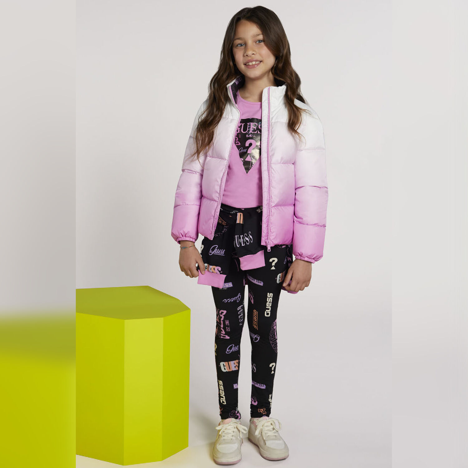 Girls White & Black Logo Leggings, 5, hi-res