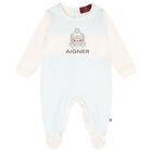 Baby Boys Ivory & Blue Teddy Bear Logo Babygrow, 2, hi-res