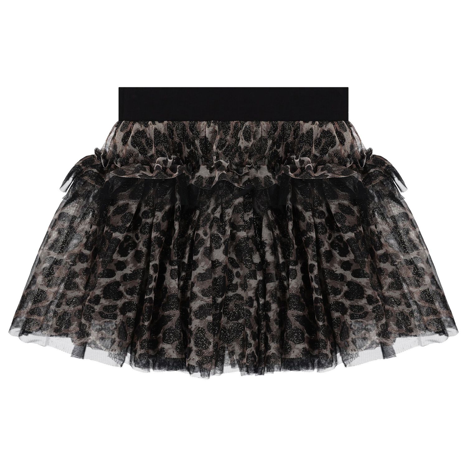 Girls Black & Gold Leopard Tulle Skirt, 1, hi-res