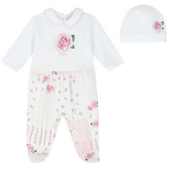 Baby Girls White Rose Babygrow Set