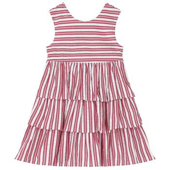 Girls White & Red Striped Dress