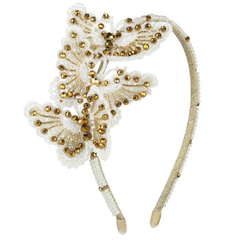 Girls Ivory & Gold Embellished Butterfly Headband