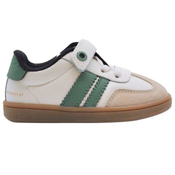 Younger Boys Ivory & Green Trainers