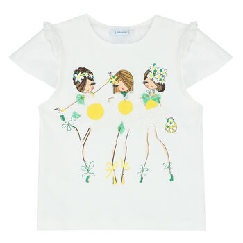 Girls White & Yellow Sequin T-Shirt