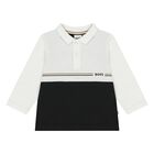 Younger Boys White & Black Logo Polo Shirt, 1, hi-res