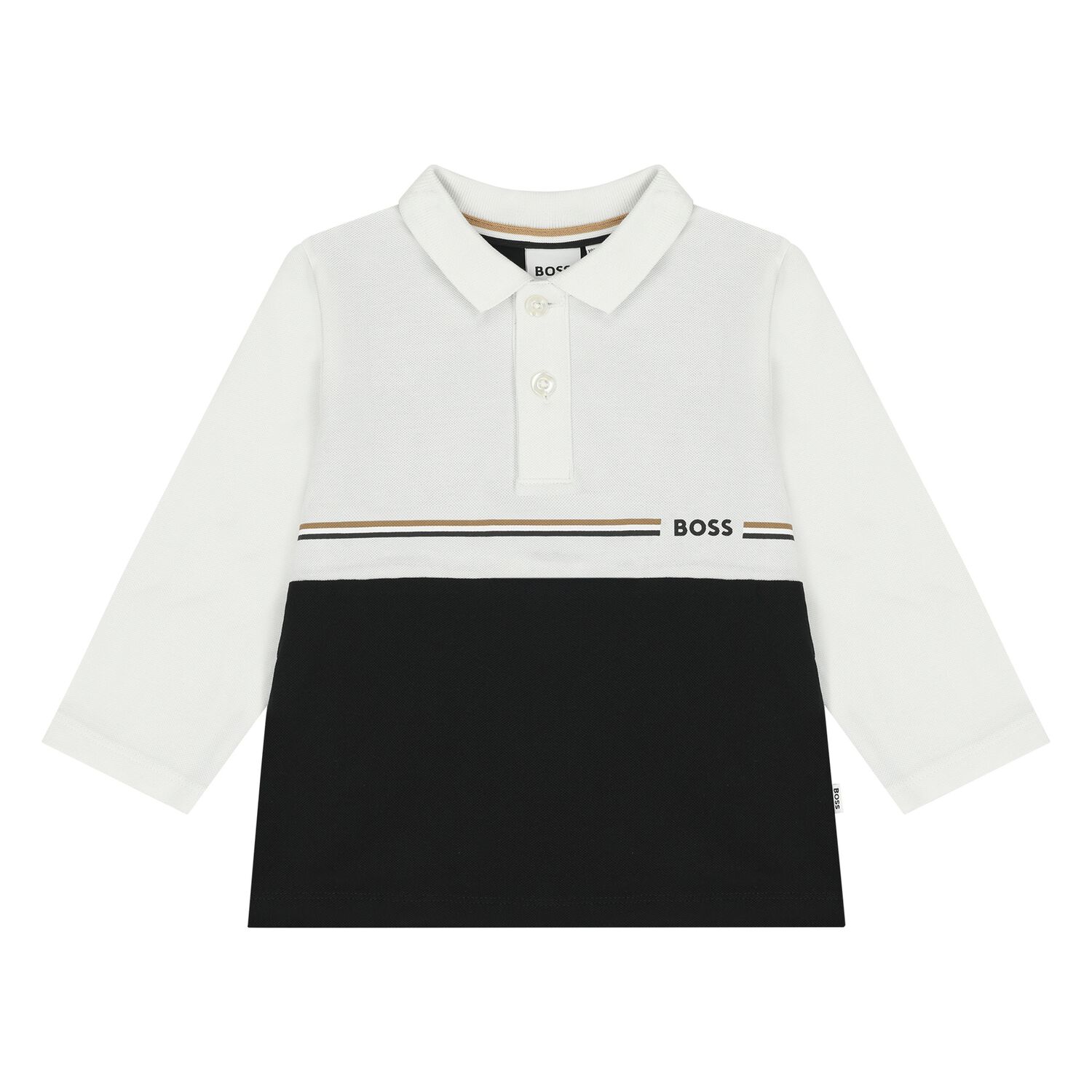 Younger Boys White & Black Logo Polo Shirt, 1, hi-res