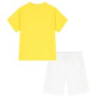 Boys Yellow & White Cotton Logo Shorts Set, 2, hi-res