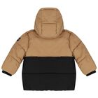 Younger Boys Beige & Black Puffer Jacket, 1, hi-res