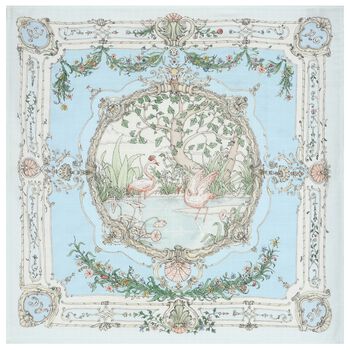 White & Blue Tapestry Brilliant Swaddle Carré Baby Blanket