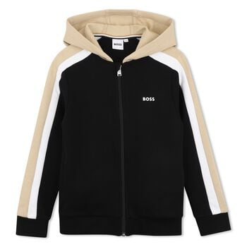 Boys Black Logo Hooded Zip Up Top