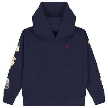 Girls Navy Blue Polo Bear Hooded Top