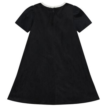 Girls Black & Ivory Bow Velvet Dress