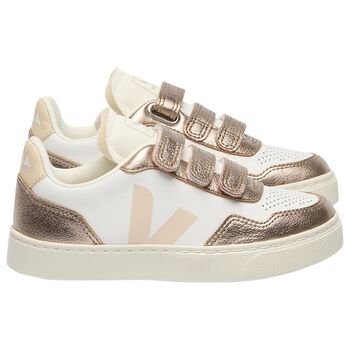 Girls White & Gold Leather Trainers 