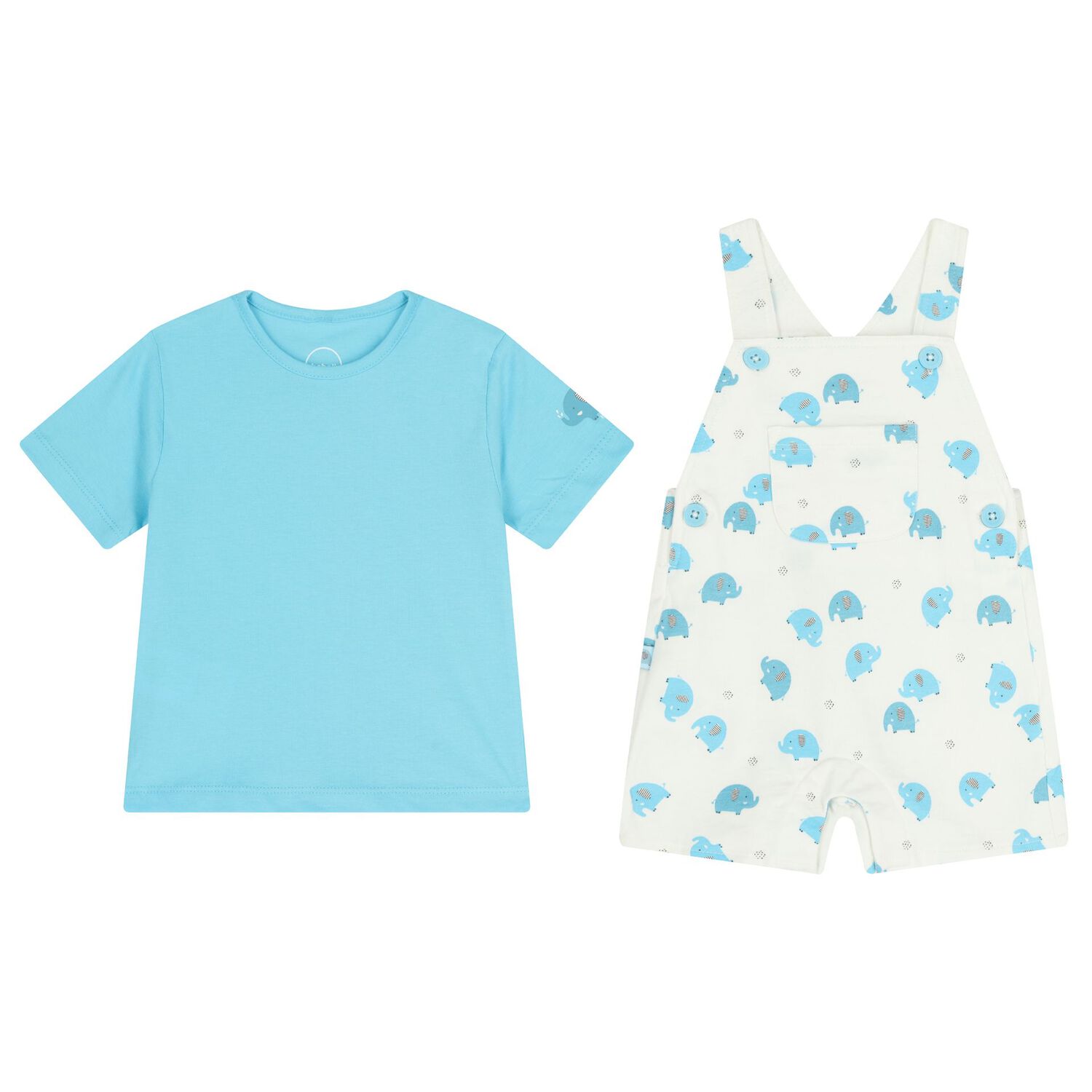 Baby Boys Turquoise & White Dungaree Set, 1, hi-res