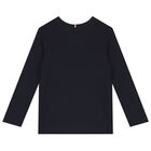 Boys Navy Blue Logo Long Sleeve Top, 1, hi-res